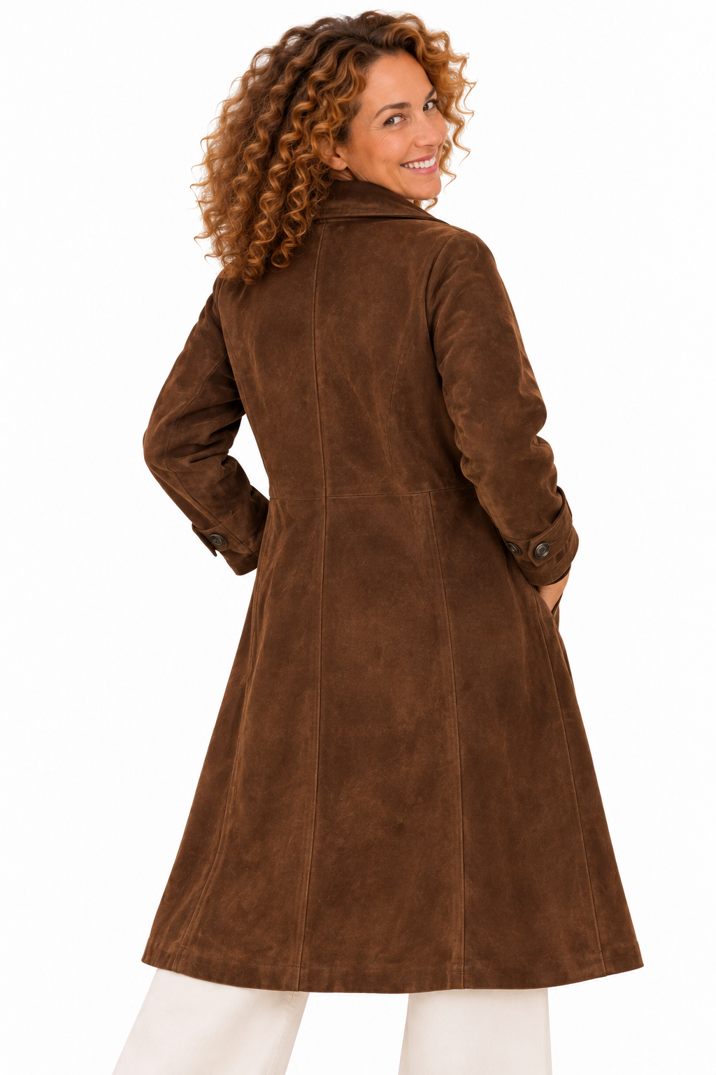 Emma – Elegante Lange Mantel in Suèdelook