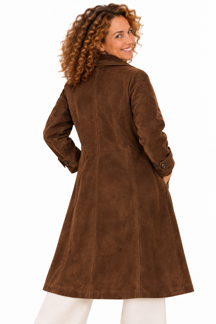 Emma – Elegante Lange Mantel in Suèdelook