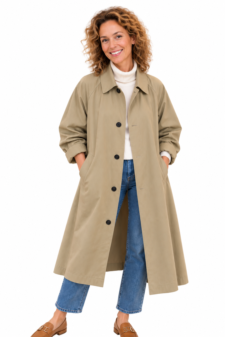 Emma – Elegante Lange Jas met Knopen