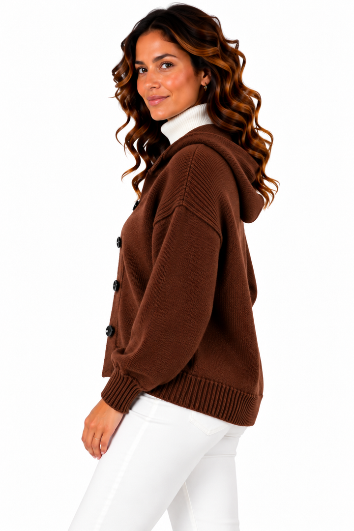 Femke – Gebreid Vest met Kraag en Knopen