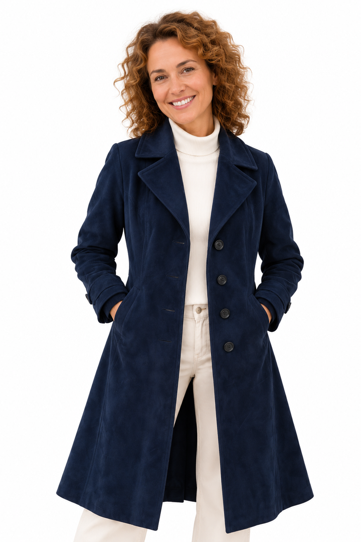 Emma – Elegante Lange Mantel in Suèdelook