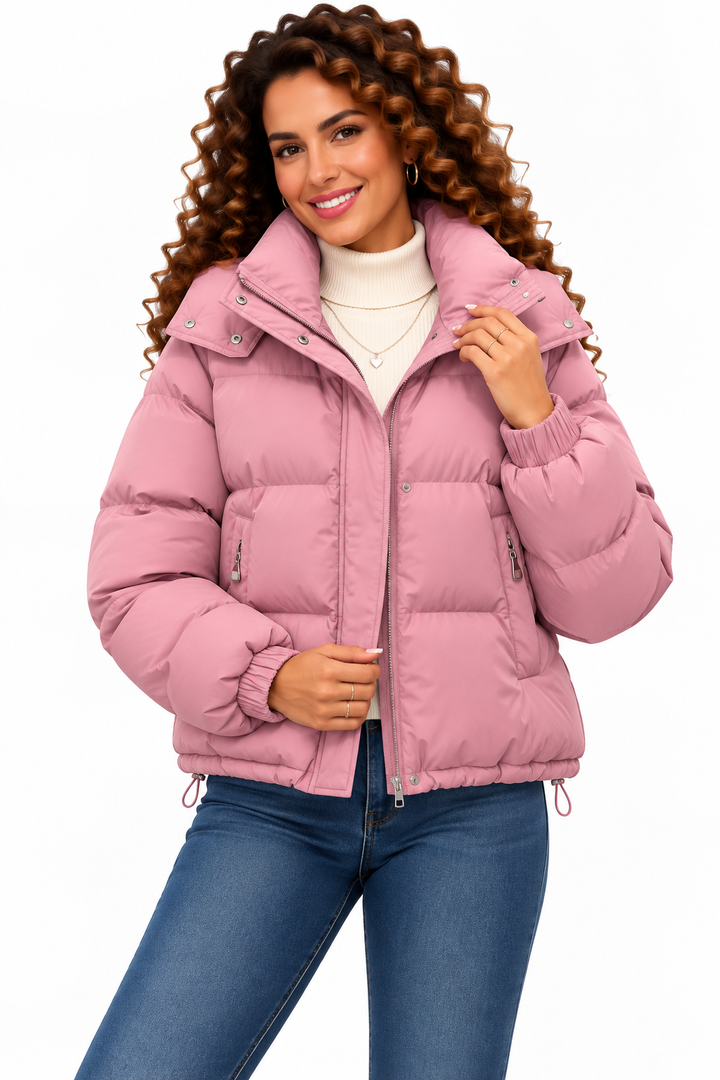 Sophie – Kort Gewatteerd Winterjack met Hoge Kraag