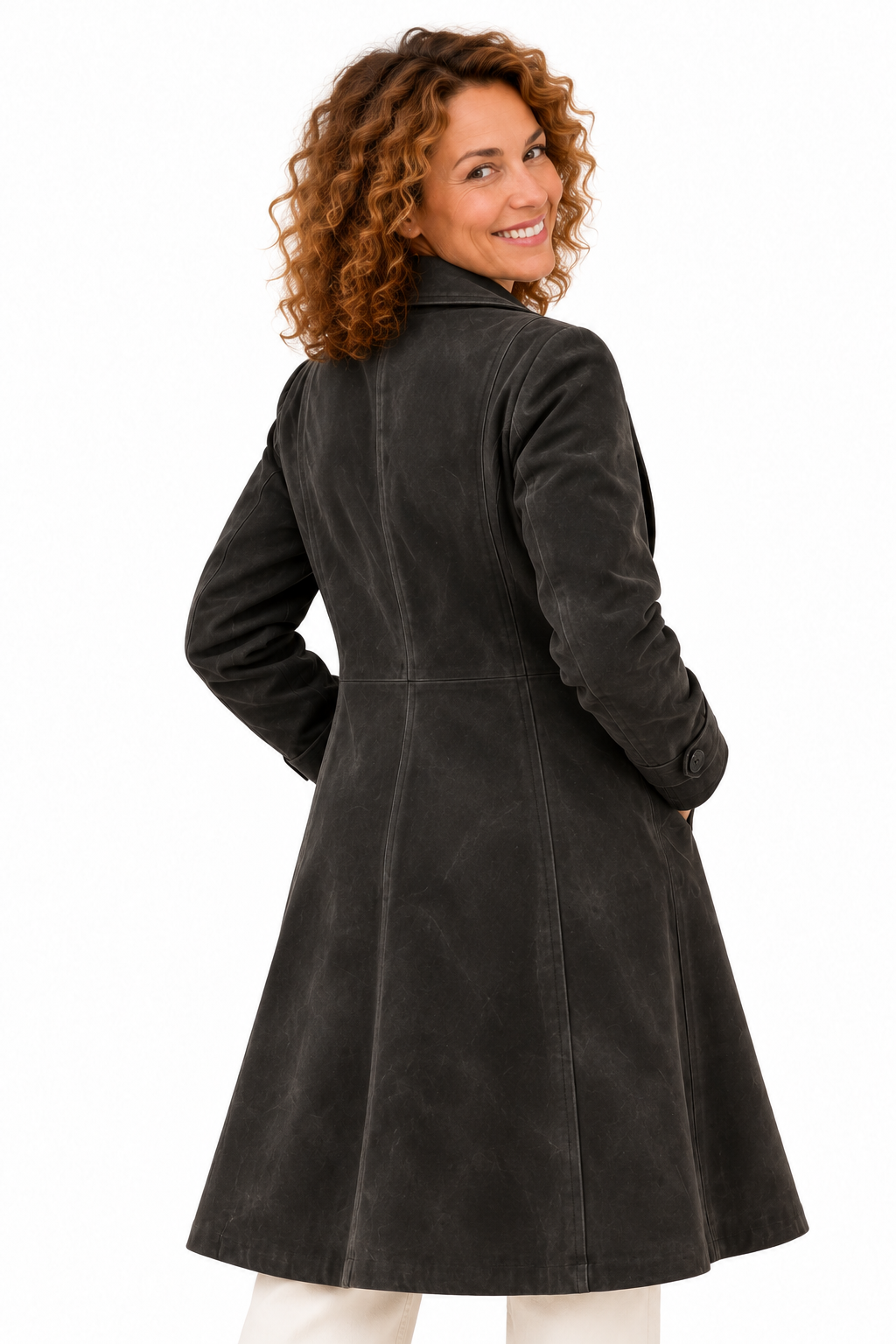 Emma – Elegante Lange Mantel in Suèdelook