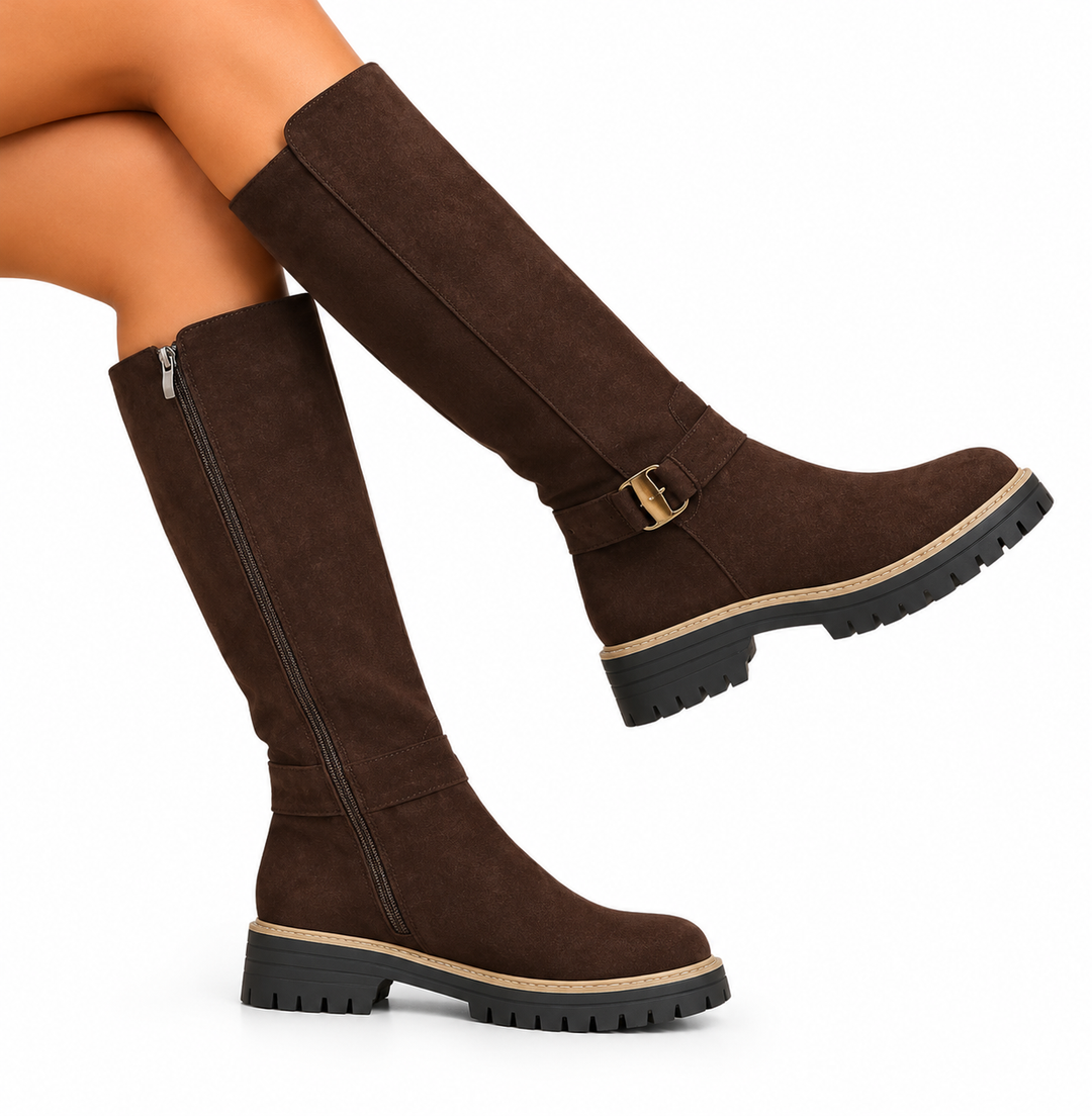 Sanne – Hoge Laarzen met Gesp en Chunky Zool