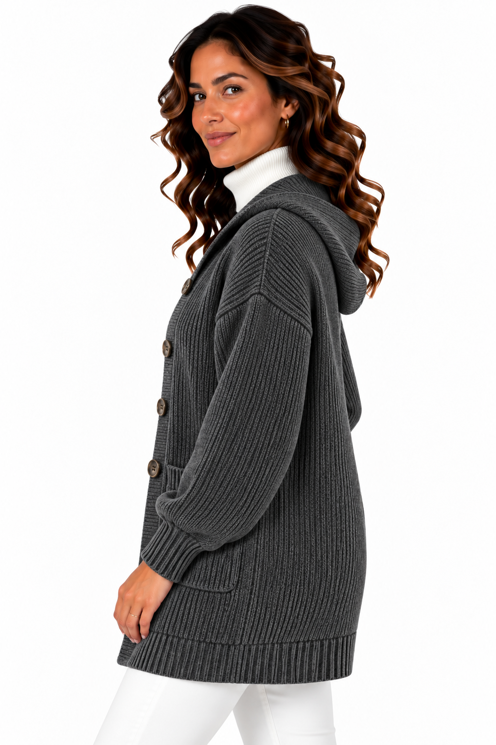 Femke – Gebreid Vest met Kraag en Knopen