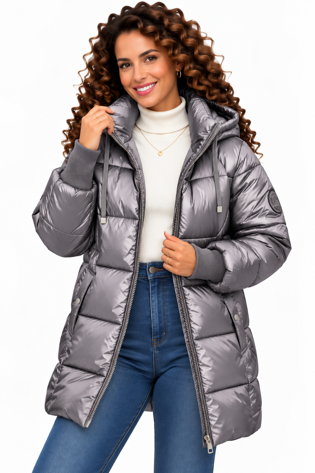 Sophie – Glanzende Gewatteerde Winterjas met Capuchon