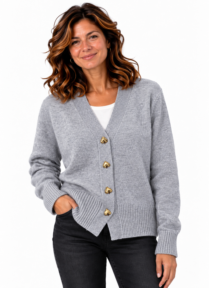 Femke – Elegant Gebreid Vest met V-Hals en Knopen