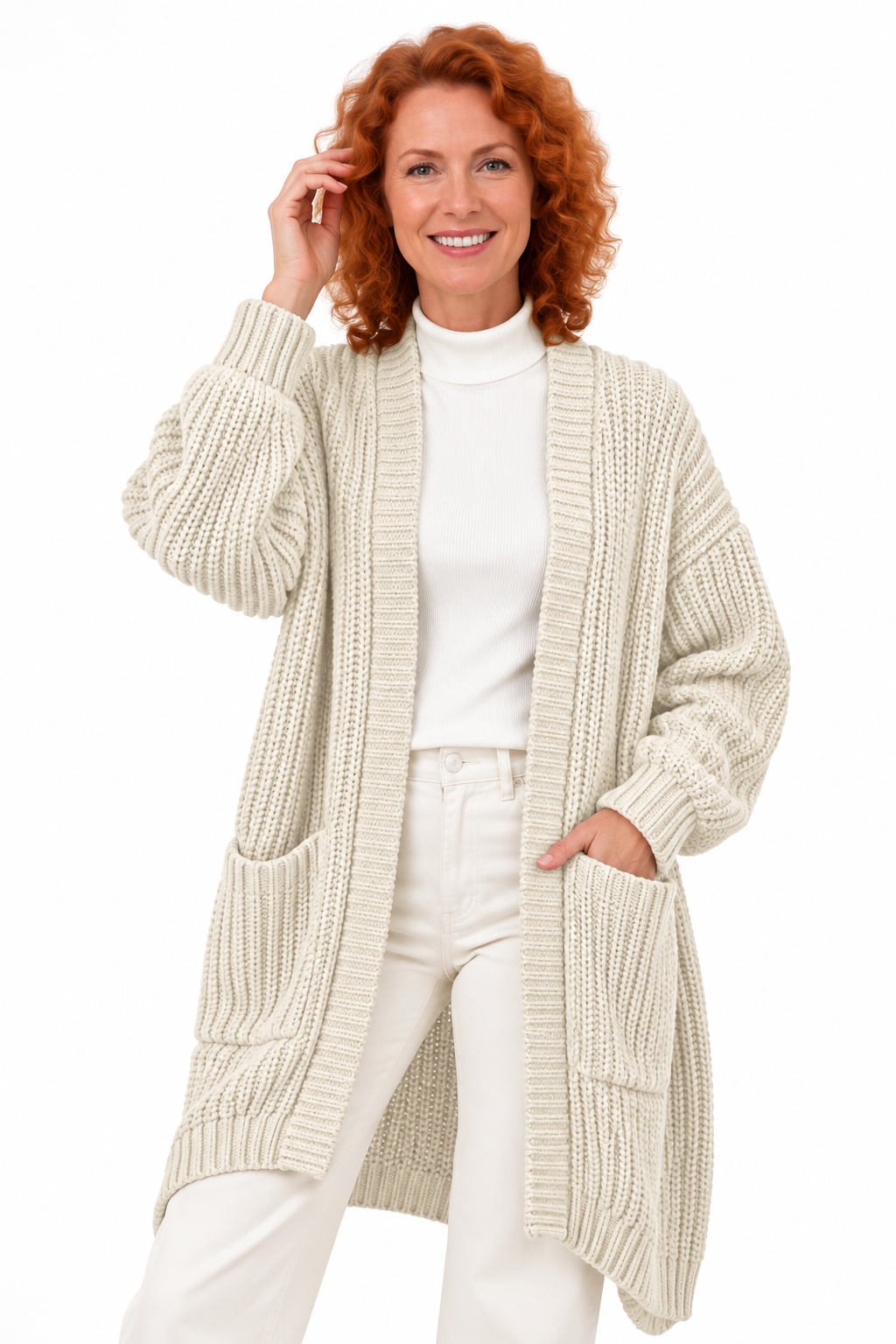 Femke – Lang Gebreid Vest met Zakken