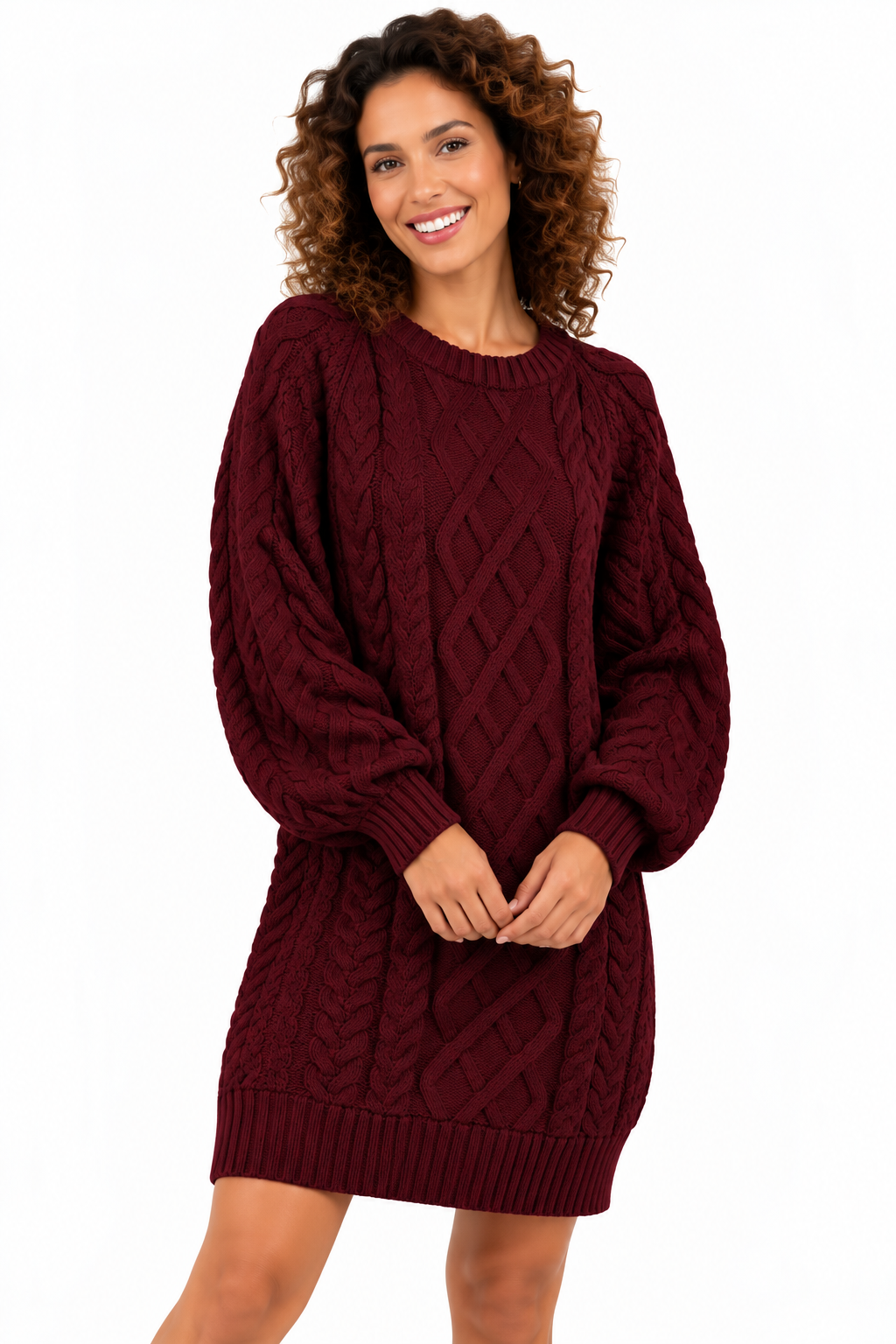 Elise – Gebreide Kabeljurk met Pofmouwen