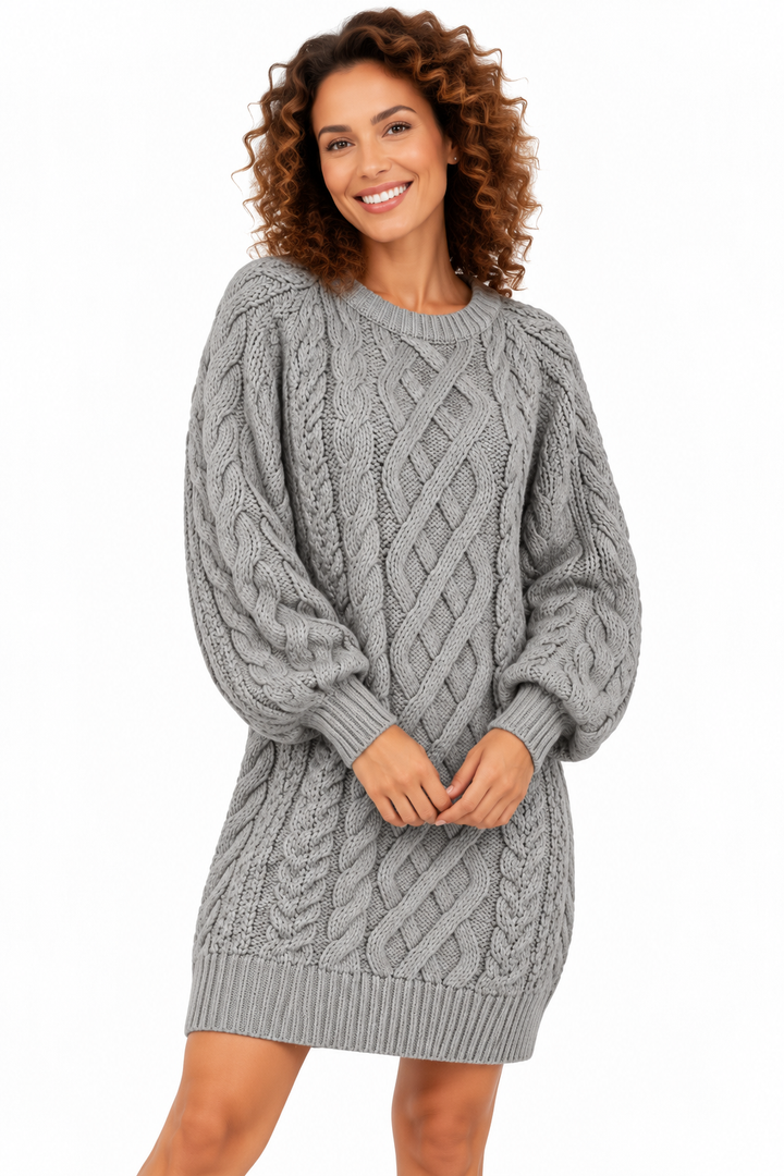Elise – Gebreide Kabeljurk met Pofmouwen