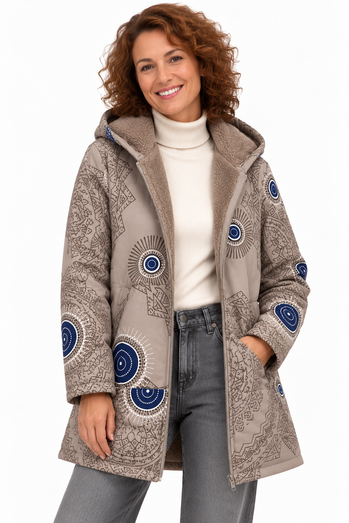 Sophie – Gebloemde Winterjas met Teddyvoering
