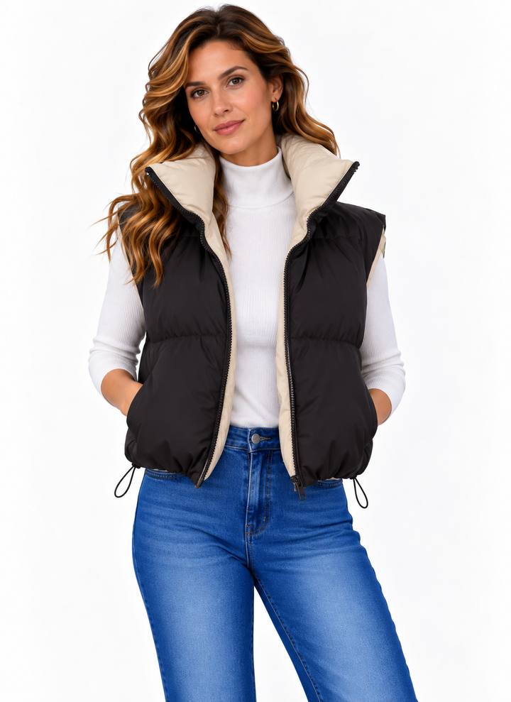 Fenna – Gewatteerde Bodywarmer met Hoge Kraag
