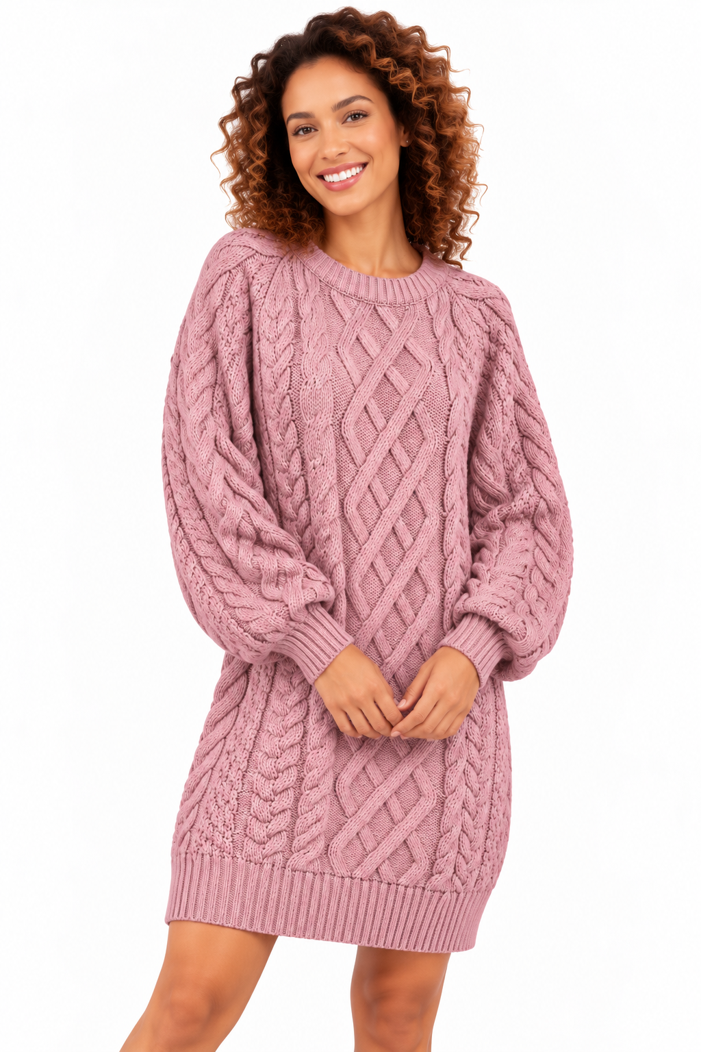 Elise – Gebreide Kabeljurk met Pofmouwen