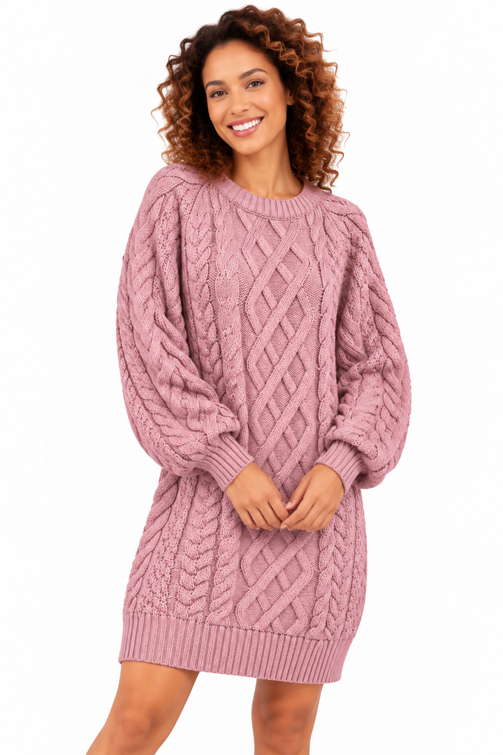 Elise – Gebreide Kabeljurk met Pofmouwen