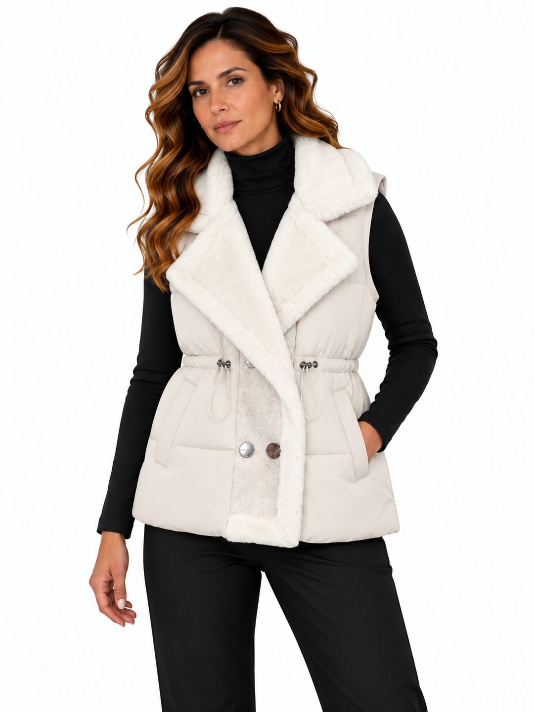 Fenna – Gewatteerde Bodywarmer met Teddy Kraag