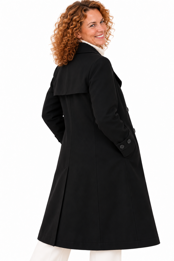 Emma – Lange Elegante Trenchcoat met Dubbele Knopenrij