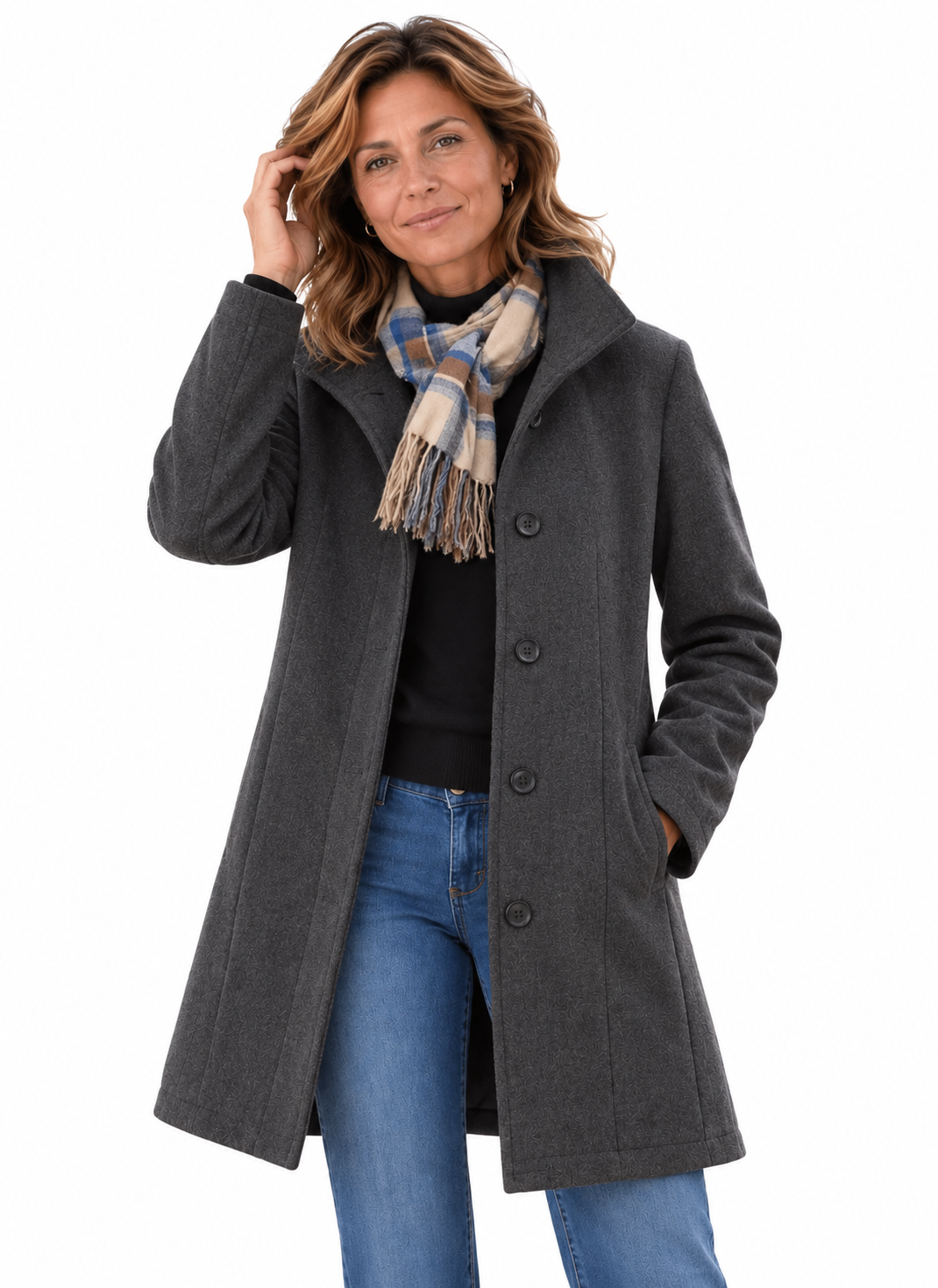 Emma – Elegante Lange Mantel met Knopen