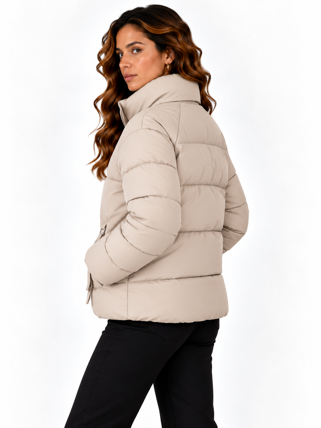Sophie – Gewatteerde Winterjas met Hoge Kraag en Tailleband