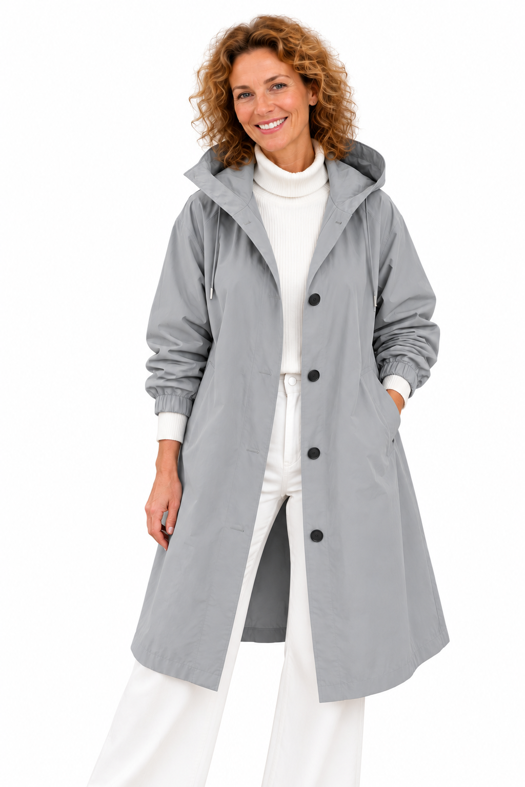 Emma – Lange Jas met Capuchon en Knopen