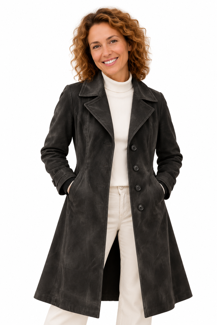 Emma – Elegante Lange Mantel in Suèdelook