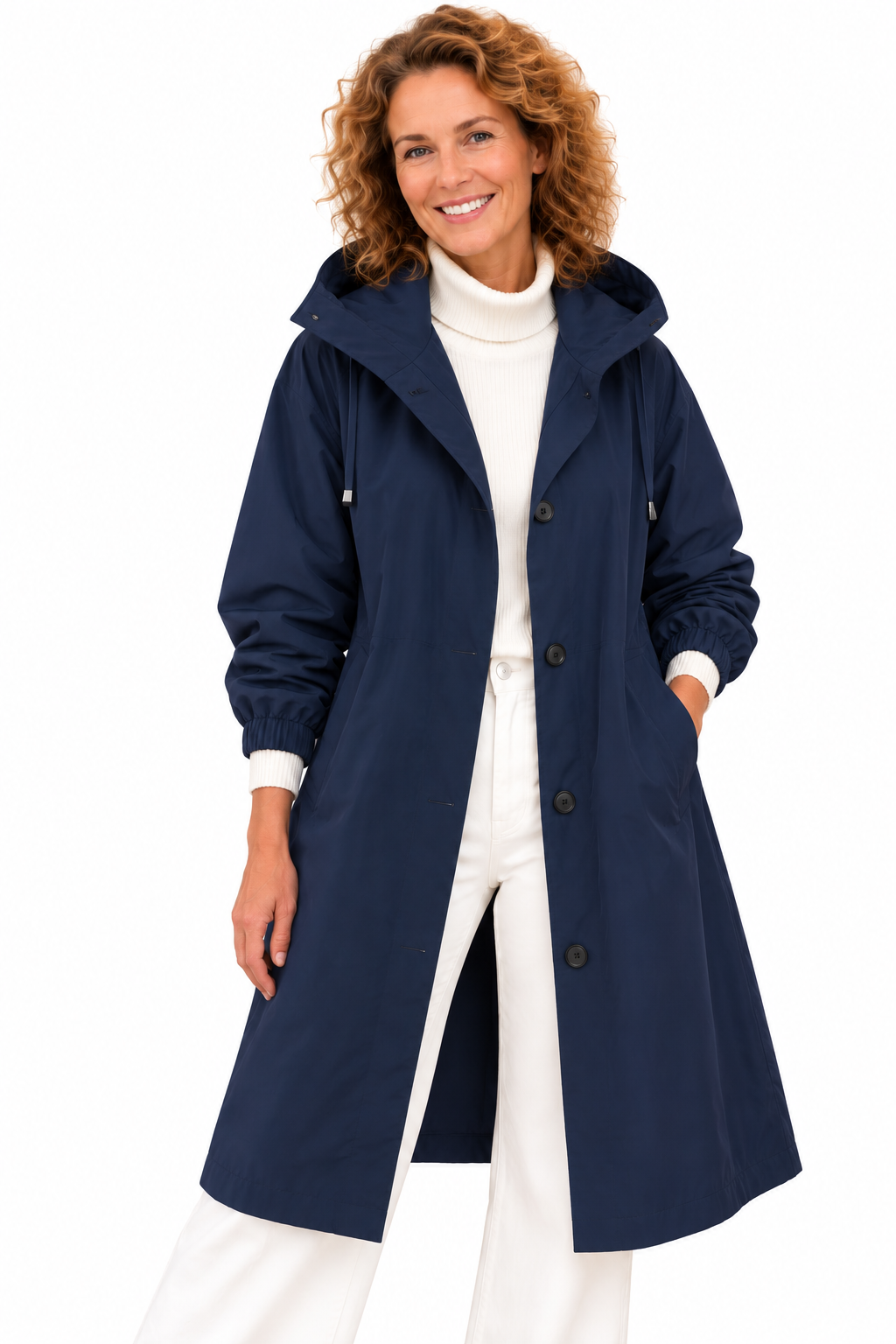 Emma – Lange Jas met Capuchon en Knopen