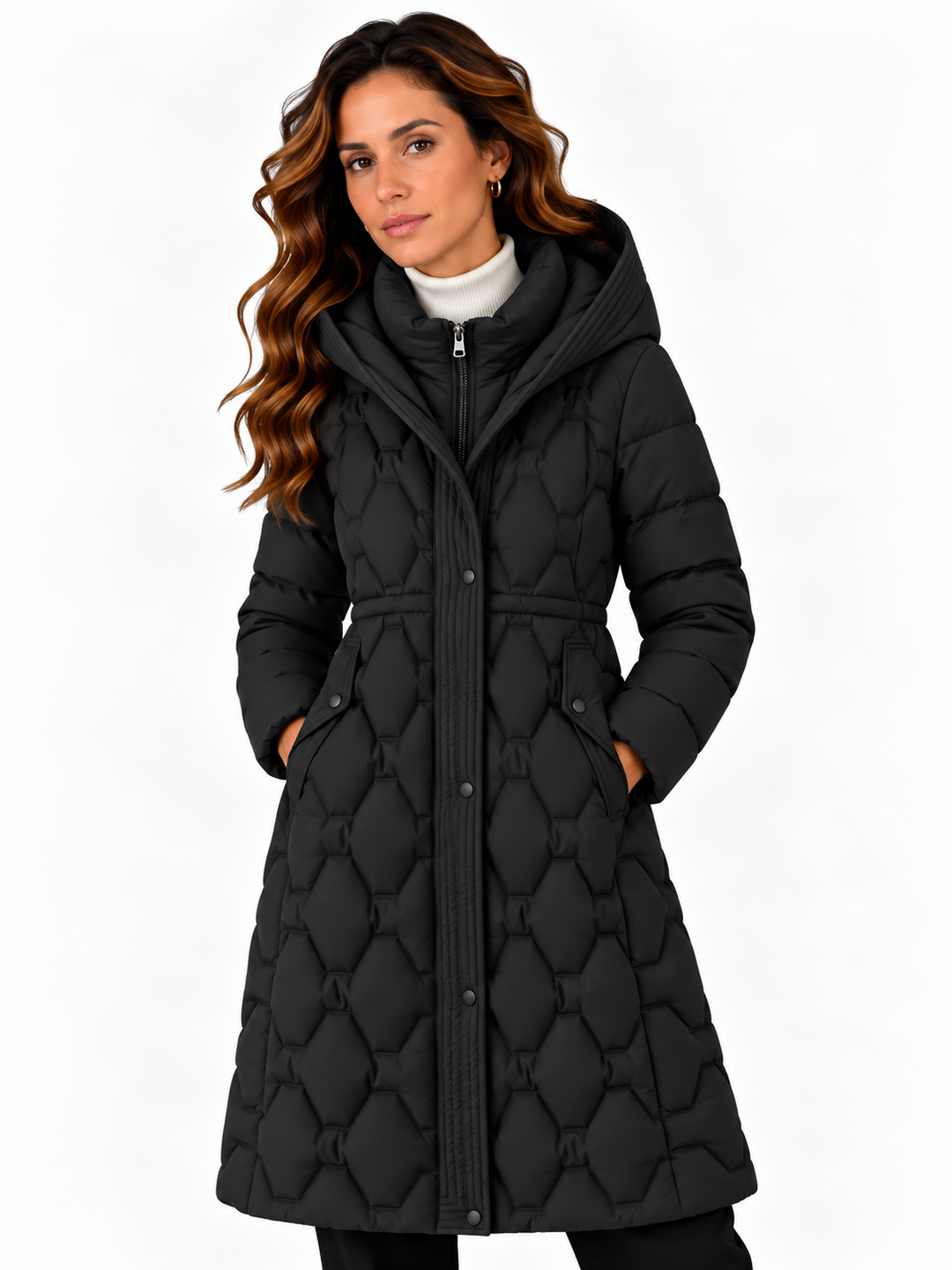 Sophie – Lange Gewatteerde Winterjas met Capuchon