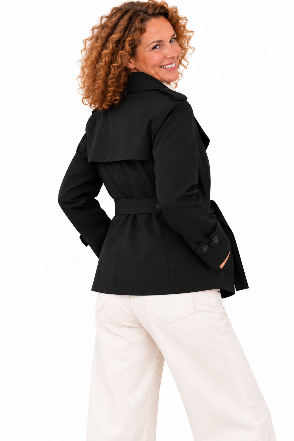 Noor – Elegante Korte Trenchcoat met Ceintuur