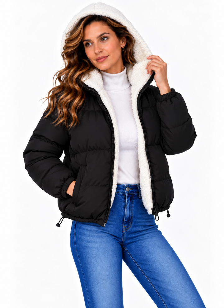 Sophie – Gewatteerde Winterjas met Capuchon en Teddyvoering