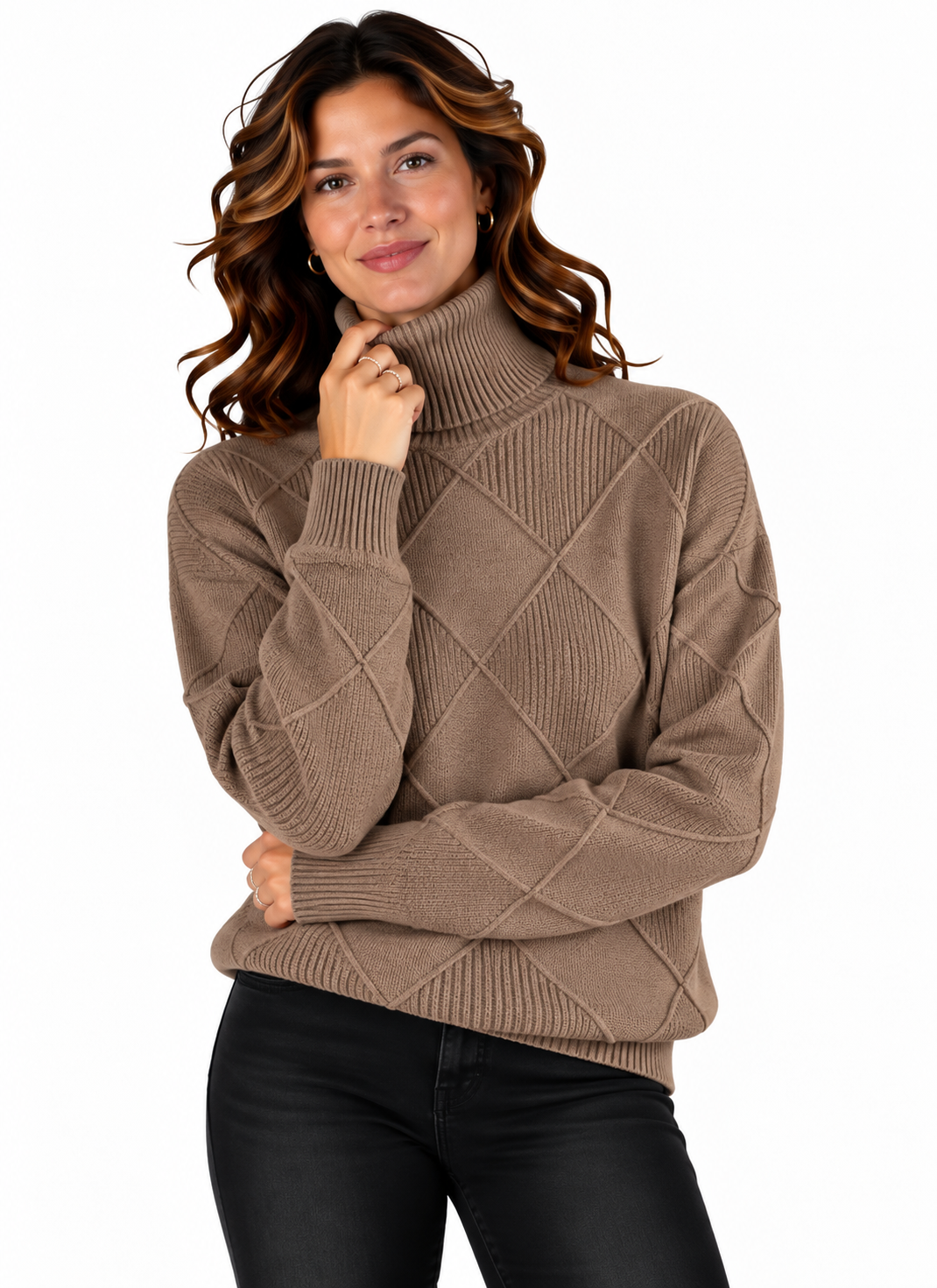 Lotte – Elegante Gebreide Trui met Ruitpatroon en Col
