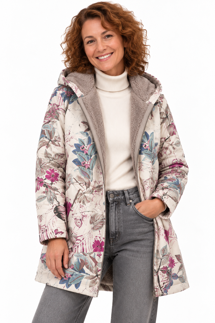 Sophie – Gebloemde Winterjas met Teddyvoering