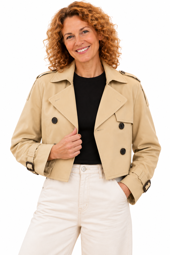 Noor – Korte Trenchcoat met Dubbele Knopenrij