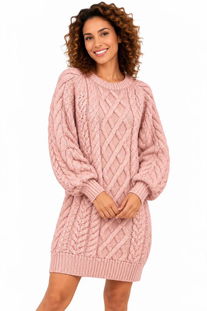Elise – Gebreide Kabeljurk met Pofmouwen
