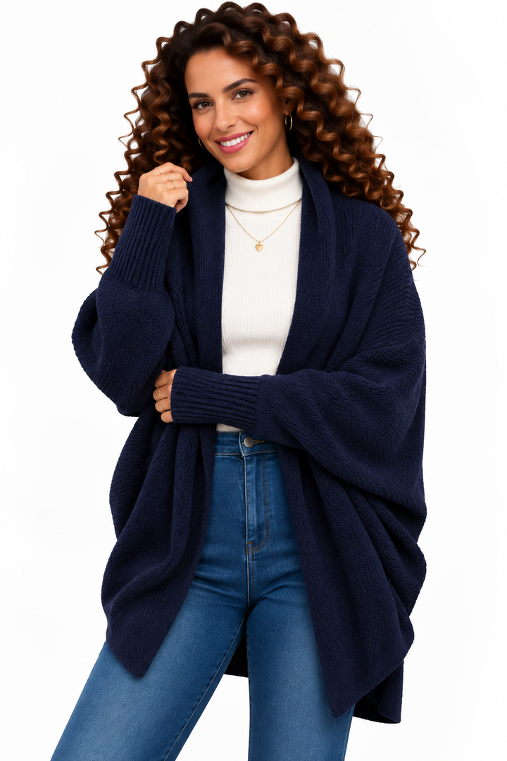 Femke – Oversized Gebreid Vest met Sjaalkraag