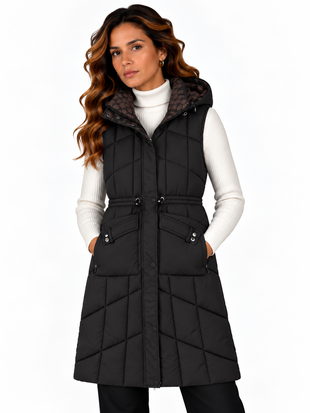 Fenna – Lange Gewatteerde Bodywarmer met Capuchon