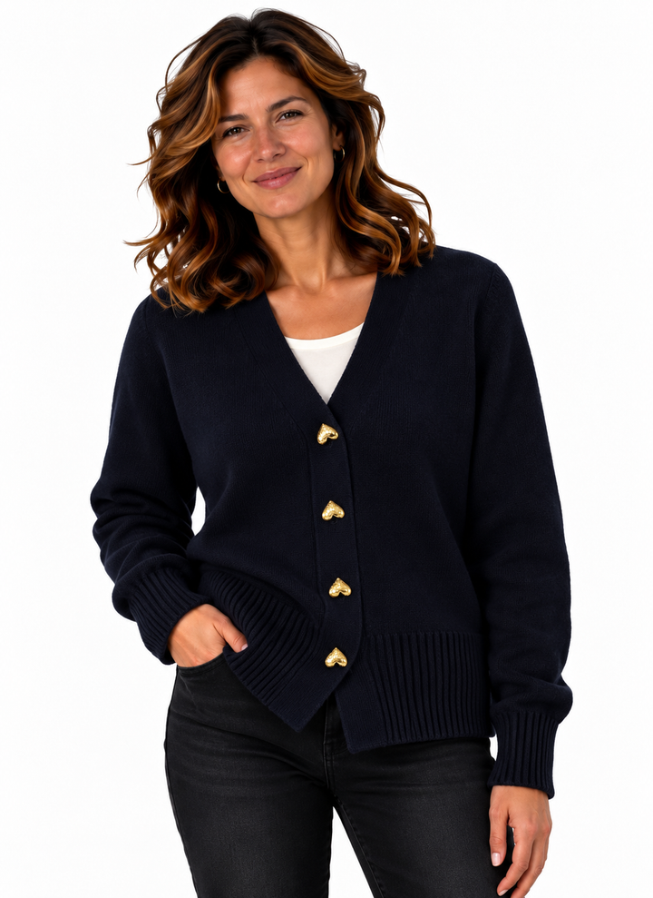 Femke – Elegant Gebreid Vest met V-Hals en Knopen