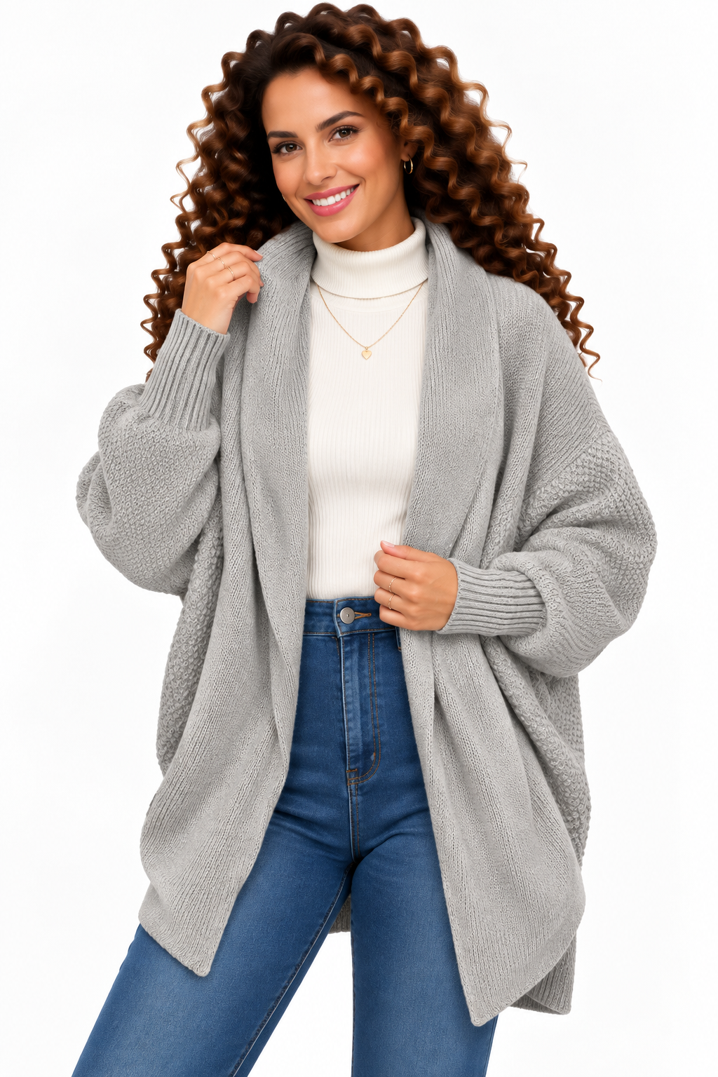Femke – Oversized Gebreid Vest met Sjaalkraag
