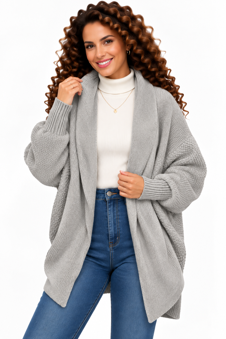 Femke – Oversized Gebreid Vest met Sjaalkraag
