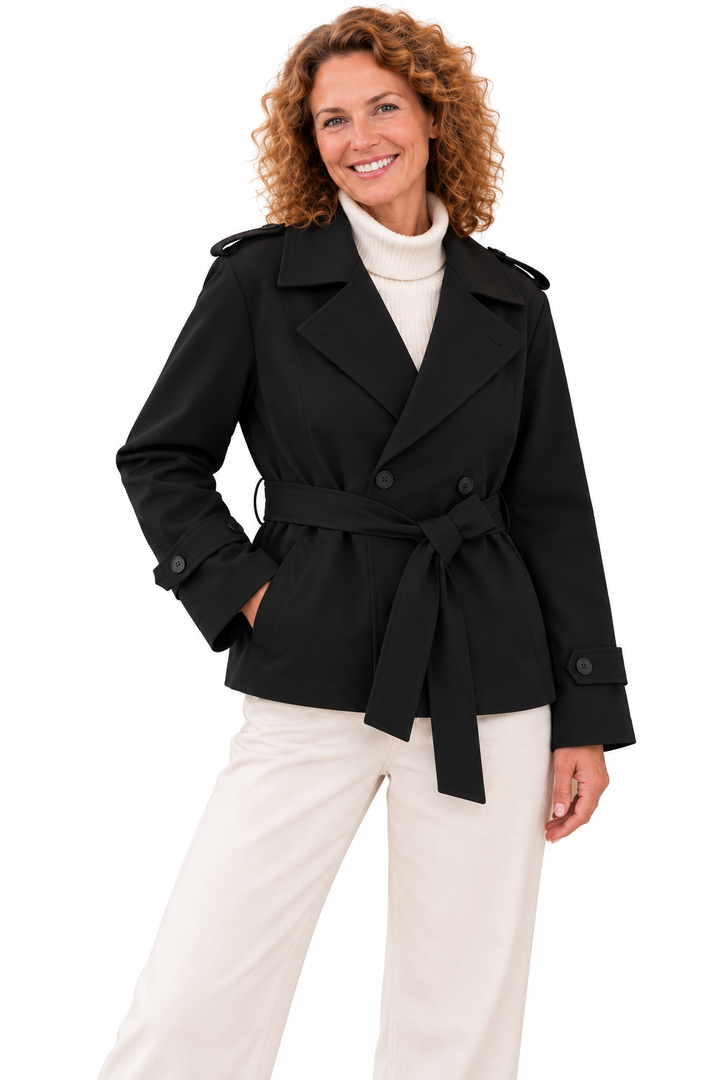 Noor – Elegante Korte Trenchcoat met Ceintuur