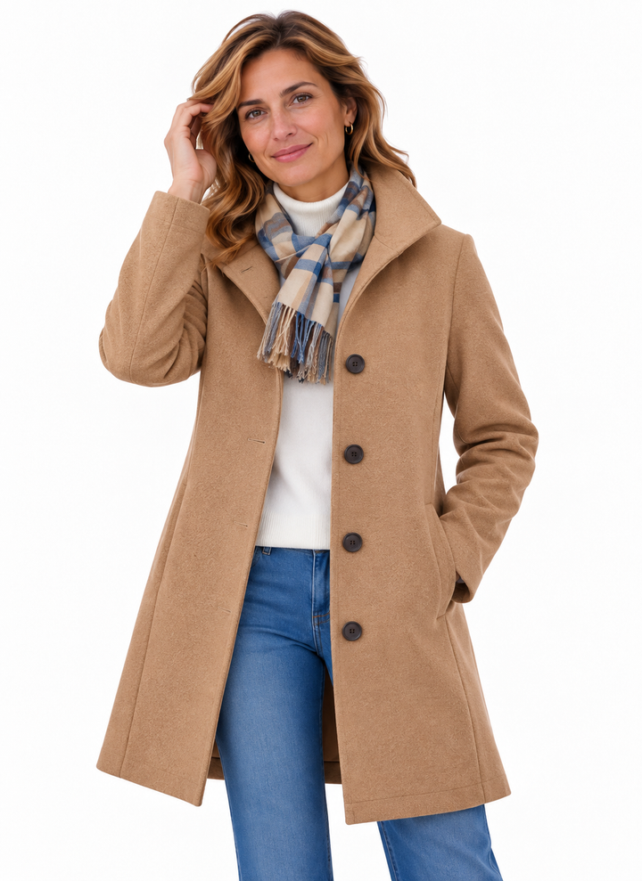 Emma – Elegante Lange Mantel met Knopen