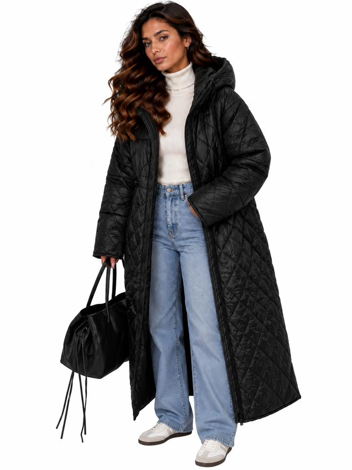 Sophie – Extra Lange Gewatteerde Winterjas met Capuchon