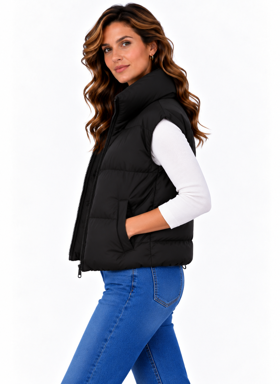 Fenna – Gewatteerde Bodywarmer met Hoge Kraag