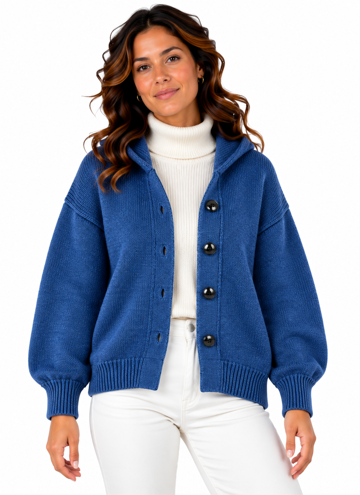 Femke – Gebreid Vest met Kraag en Knopen