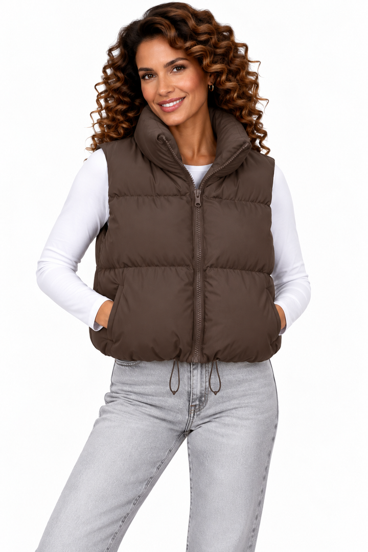 Fenna – Gewatteerde Bodywarmer met Hoge Kraag