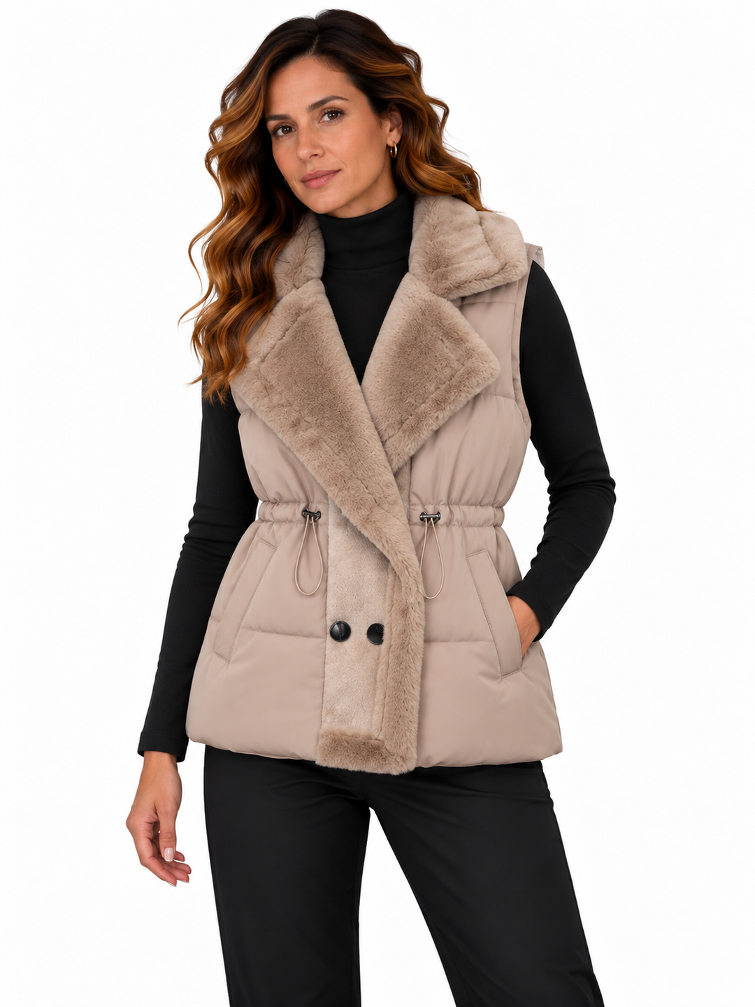 Fenna – Gewatteerde Bodywarmer met Teddy Kraag