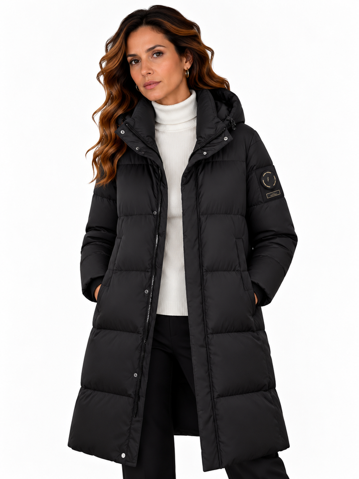 Sophie – Lange Gewatteerde Winterjas met Capuchon