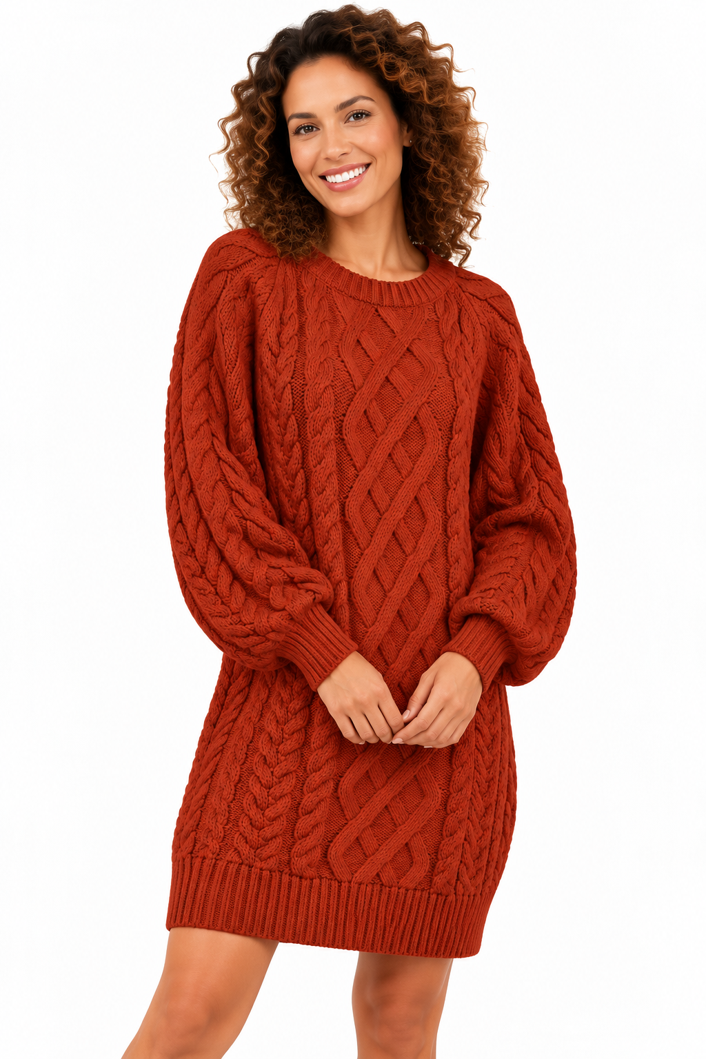 Elise – Gebreide Kabeljurk met Pofmouwen