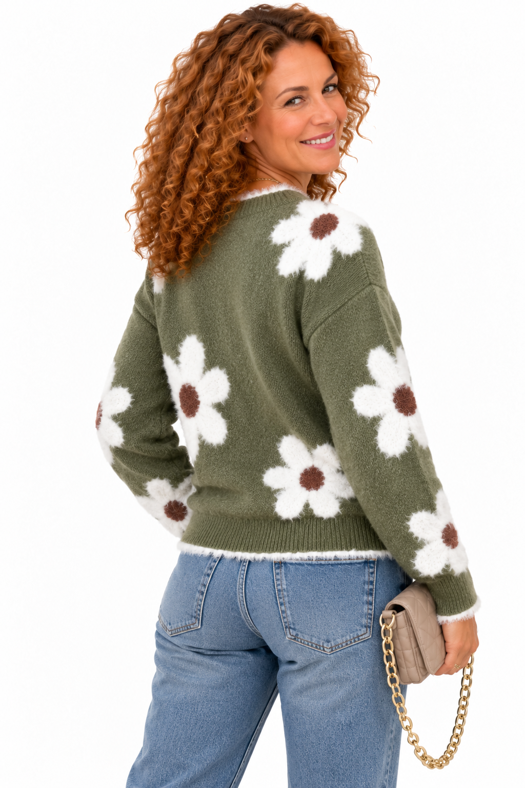 Lotte – Zachte Gebreide Trui met Bloemen en V-Hals