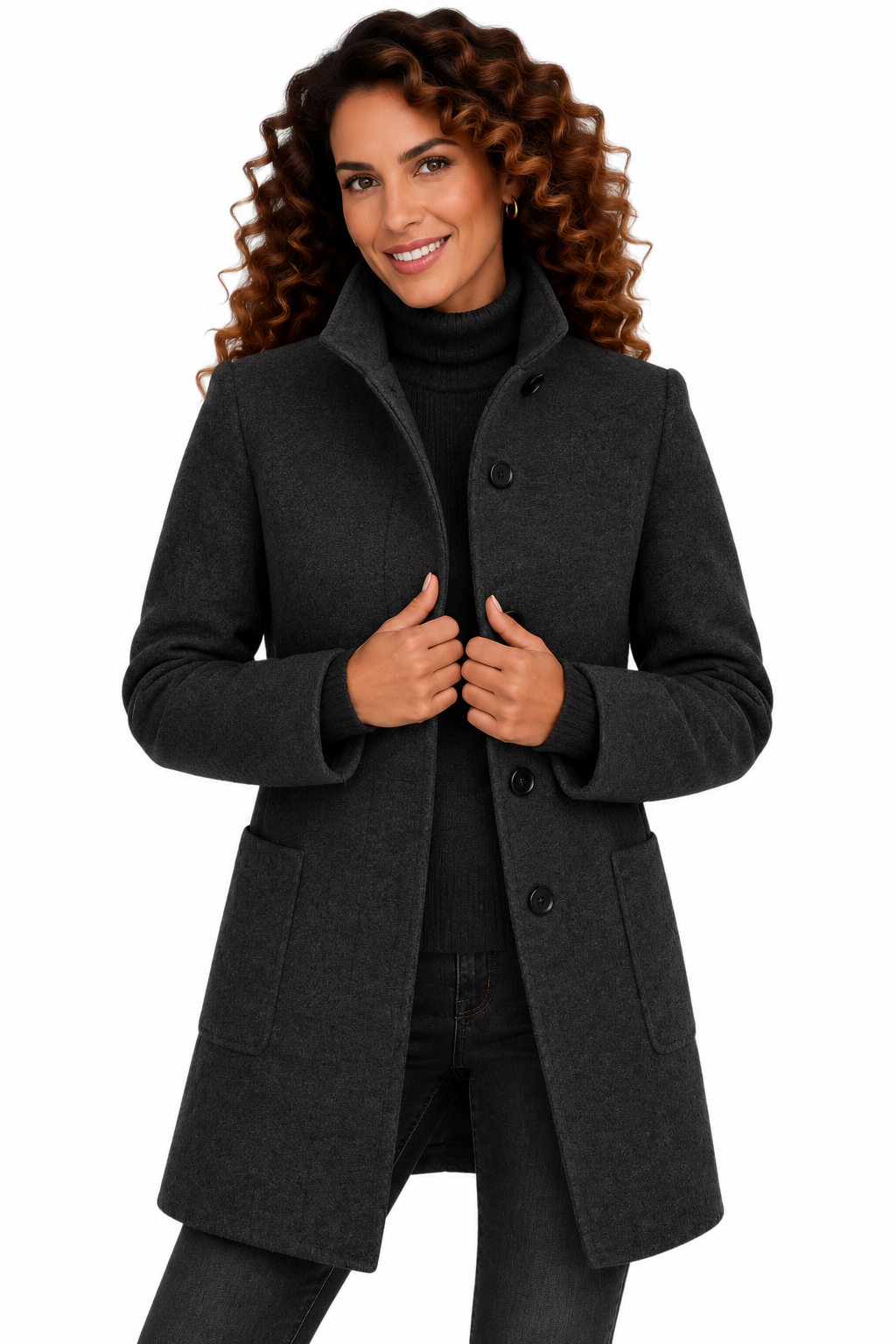 Emma – Elegante Mantel met Hoge Kraag
