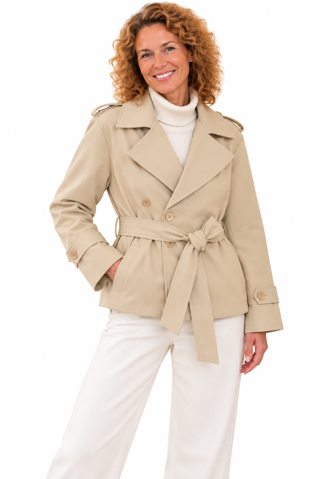 Noor – Elegante Korte Trenchcoat met Ceintuur