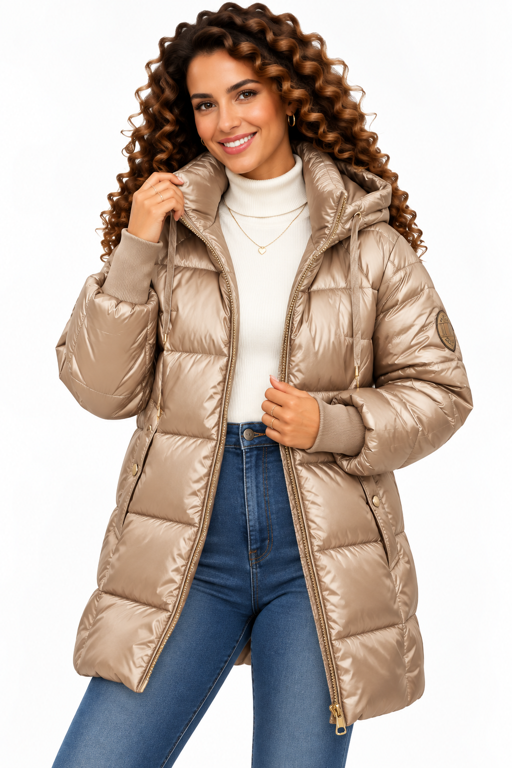 Sophie – Glanzende Gewatteerde Winterjas met Capuchon